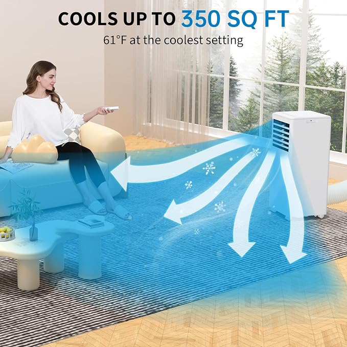 8000 BTU Portable Air Conditioner, 3-In-1 AC Unit with Cooling, Dehumidifier, Fan Function, Standing Air Conditioner for Room Up to 350 Sq. Ft. with Remote and Window Kit