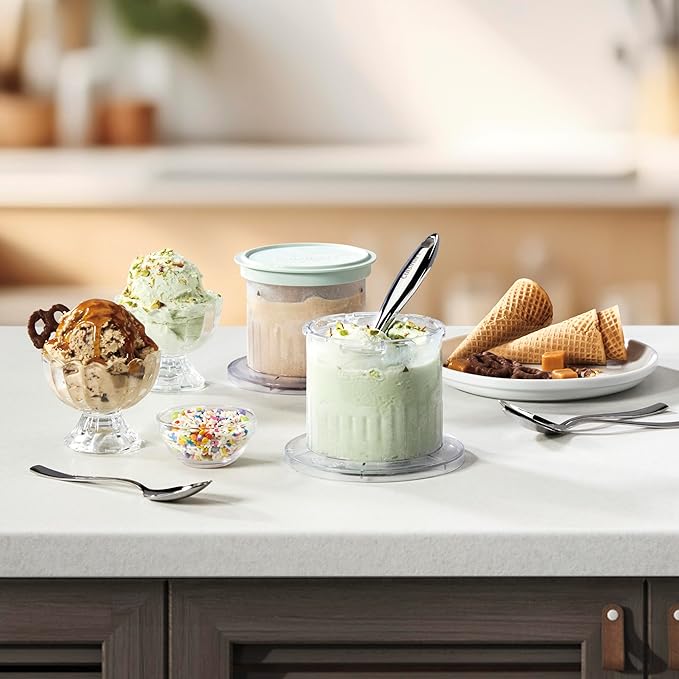 FastFreeze MAX Ice Cream Maker Dessert Cups 2-Pack – 1-Pint Freezer Cups with Lids, Dishwasher-Safe, Compatible with ICE-FD50 for Homemade Ice Cream, Sorbet, Smoothies & Frozen Desserts
