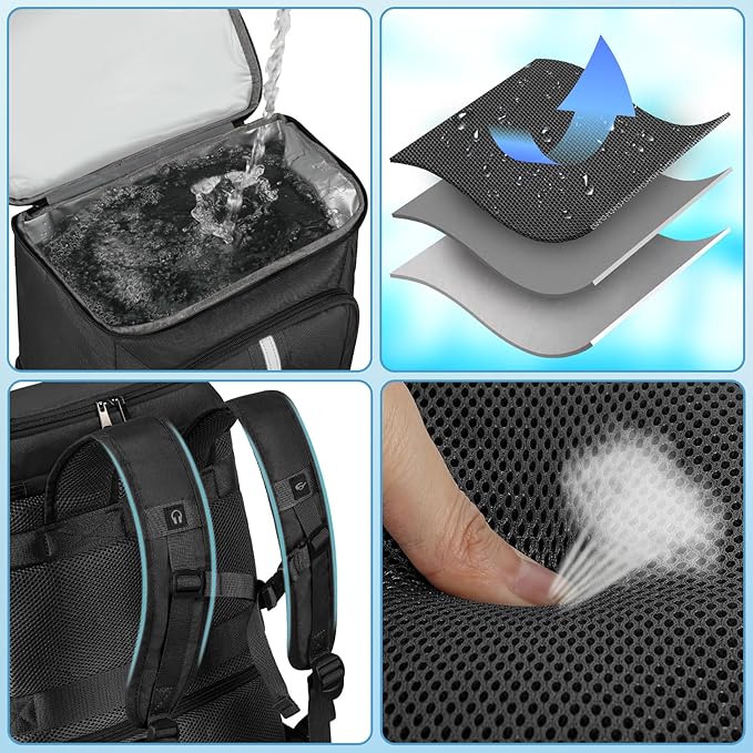 Cooler Backpack for Women Men,Insulated Backpack Cooler Leakproof Double Deck Work Lunchboxes Cooler Bag,Hot and Cold Thermal Backpack with Reflective Stripes