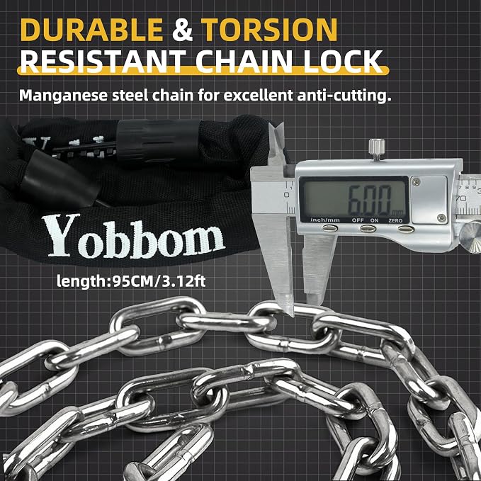 Heavy Duty Chain Lock & Combo Cable Lock with 5-Digit Combo | 100cm Alloy Steel Security Chain, 120cm Security Cable, For Bikes, Motorcycles, Gates, E-Bikes, For Ladders, Toolboxes