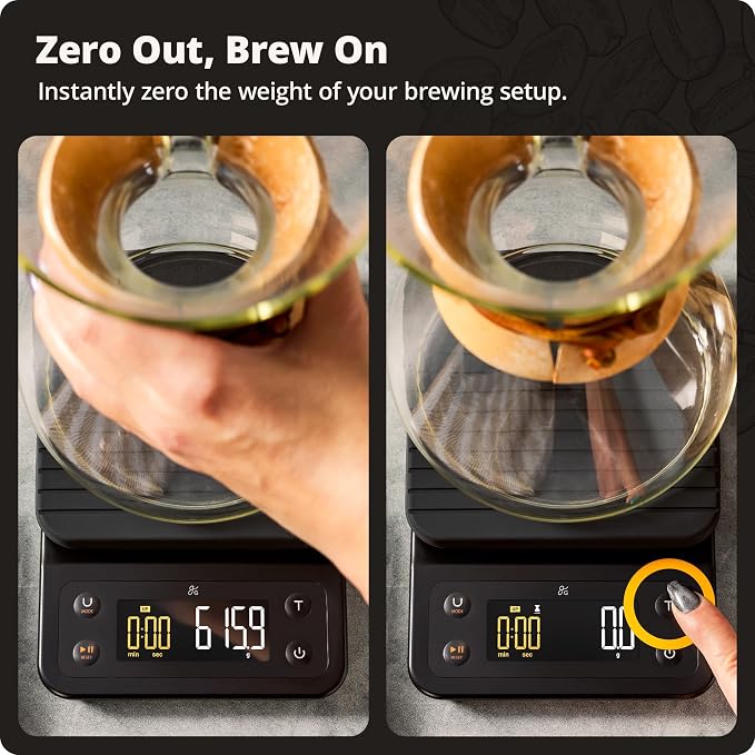 Greater Goods Coffee Scale with Timer, 0.1g Precision Digital Espresso & Pour Over Scale for Chemex, V60, Drip & Matcha Weighing, Waterproof Silicone Cover, 6.6lb Barista Brew Capacity (Onyx Black)
