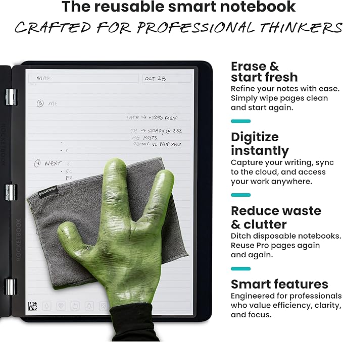 Rocketbook Pro Smart Reusable Notebook, Lined & Dotted Interchangeable Pages, For Work and Business Meetings, Executive 7x9, Green