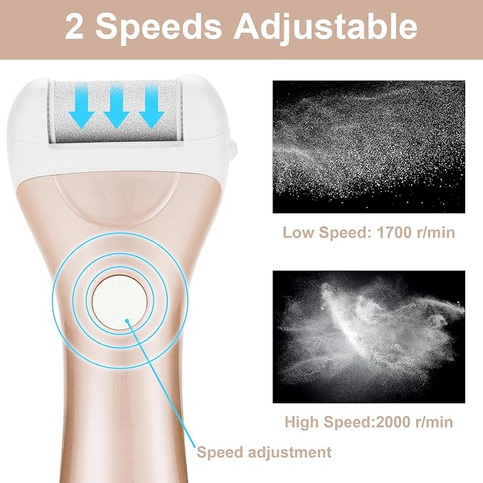 Callus Remover for Feet, Nicebirdie Electric Foot File Callus Removers Rechargeable Waterproof Pedicure Tools Foot Scrubber Shaver Feet Care Tool for Cracked Heels Dead Skin （Blue+Golden ）