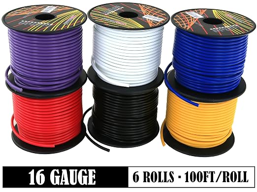 GS Power 600ft CCA 16 Gauge Wire Automotive, 100ft Spool-6 Colors, 16 AWG 12v Low Voltage, Speaker Electrical Wire Low Voltage Primary for Car Stereo Audio Trailer Harness Hookup Wiring LED Light DIY