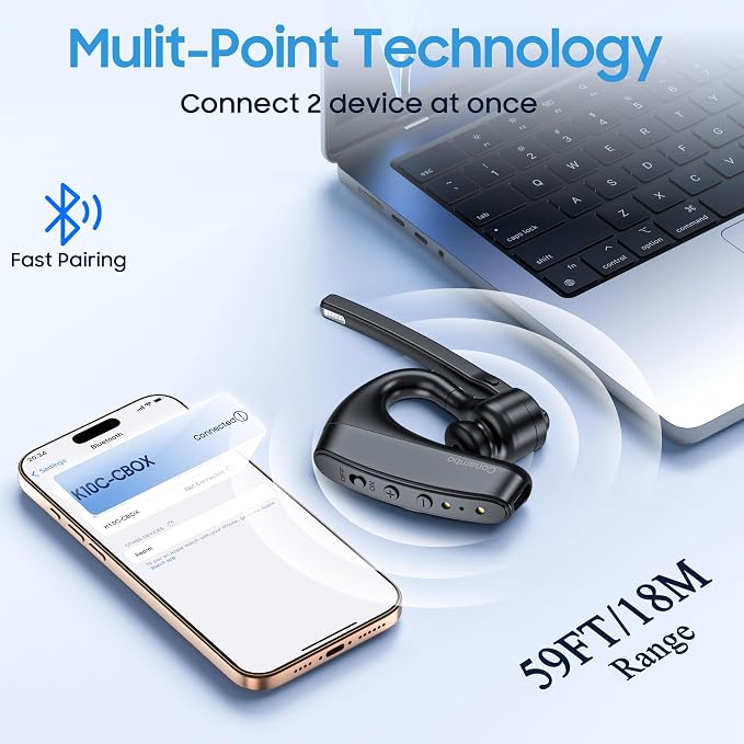 Conambo Bluetooth Headset V5.2 Wireless Bluetooth Earpiece with 750mAH Charging Case 80Hrs Talktime Wireless Headset with CVC8.0 Dual Mic Noise Canceling for iPhone Cellphone Trucker Work