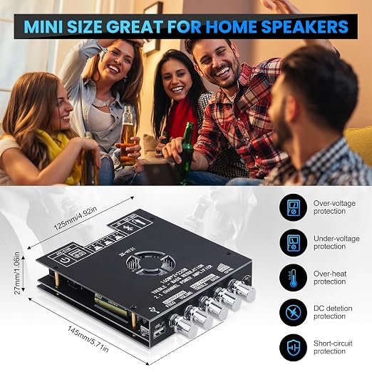 Bluetooth Amplifier Board, ZK-HT21 2.1 Channel 160W x 2+220W Subwoofer Stereo Mini Audio Power Amplifier Module TDA7498E HiFi Chips,BT USB AUX Input DC 15-36V for DIY Home Speakers