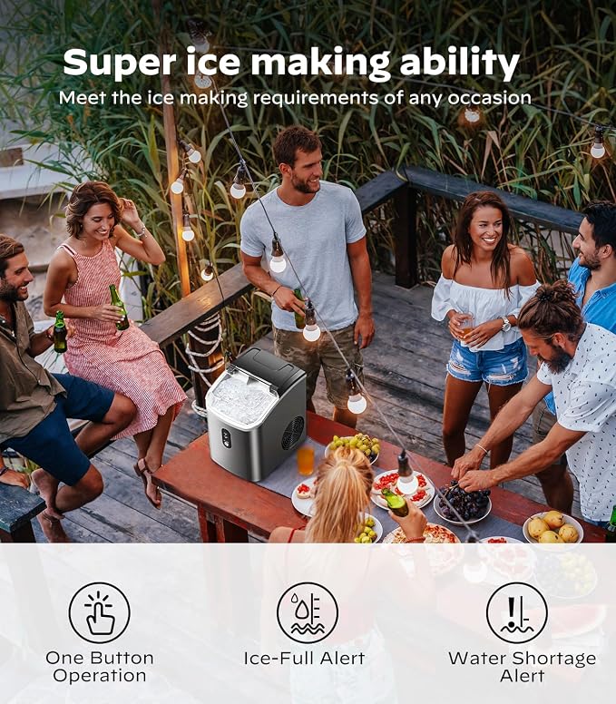 Nugget Ice Makers Countertop, Pellet Ice Machine with Self-Cleaning Function, Nugget Ice Machine Produces 33 lbs of Chewable Ice in 24 Hours, Sonic Ice Maker Perfect for Home Kitchens Party Camping