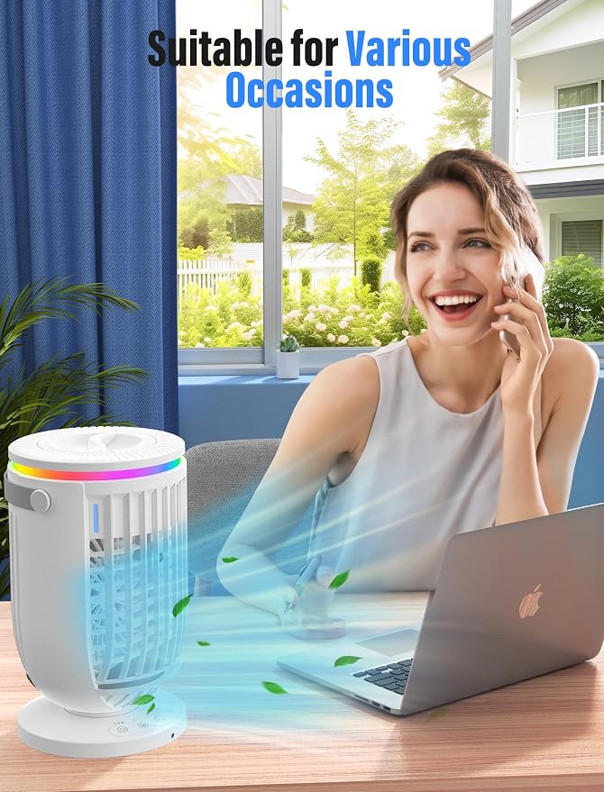Portable Air Conditioners Fan with 120° Rotating Function,JYew Evaporative Mini Room Air Conditioners,Portable AC Unit Air Cooler with 4 in 1 Humidifier Fan Conditioner,AC Portable for Bedroom Office