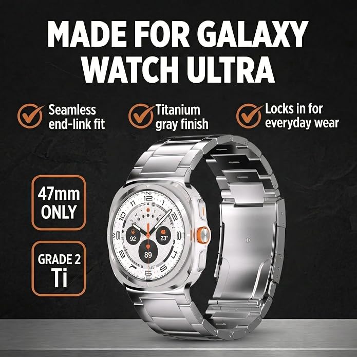 Ultra Supply Co. Titanium Band for Samsung Galaxy Watch Ultra 47mm – Galaxy Watch Ultra Metal Band with Folding Clasp, Scratch & Water-Resistant DLC Coating, Adjustable Smartwatch Bands