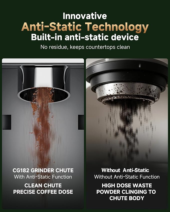 Conical Burr Coffee Grinder for Home Use, Anti-Static Espresso Grinder with 34 Grind Settings, 40mm Stainless Steel Burr, 0.1s Timer, Portafilter Holder, Touchscreen, Silver