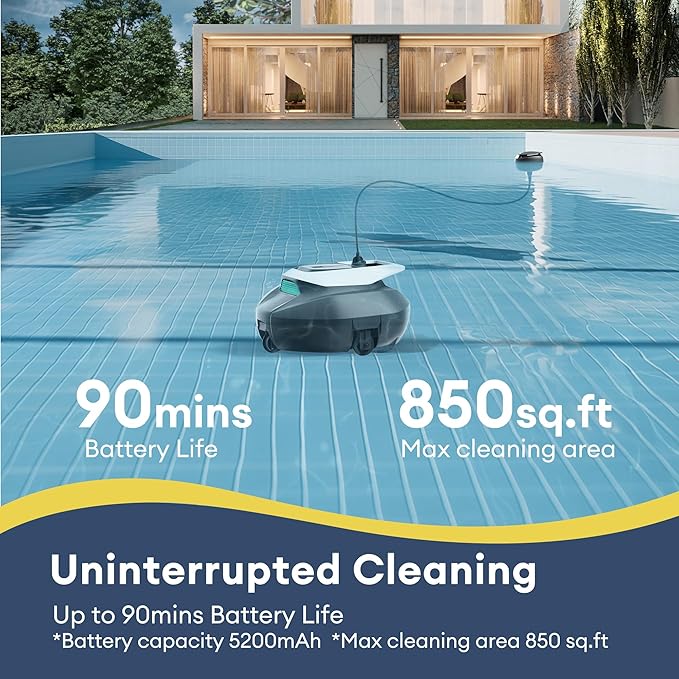 Ultenic Cordless Robotic Pool Cleaner with Remote＆APP Control, Pool Vacuum for Above & In-Ground Pool up to 850 Sq.ft., 90 Mins Long Runtime, Fast Charging, Self-Parking＆2.5L Large Filter, Green