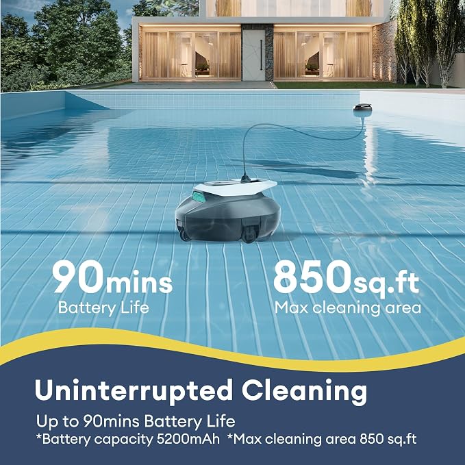 Cordless Robotic Pool Cleaner with Remote Control, Pool Vacuum for Above & In-Ground Pool with 90 Mins Runtime, Self-Parking,Fast Charging (Kelly Green)