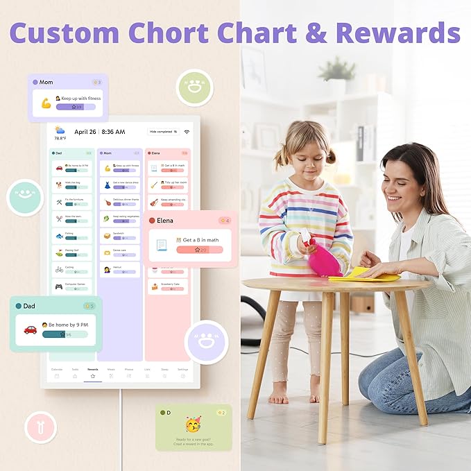 Digital Calendar 32 Inch Touch Screen, Electronic Wall & Desk Calendar Chore Chart for Monthly/Weekly Family Planner and Rewards, 1080P Interactive Display Smart Calendar for Home Organization - White