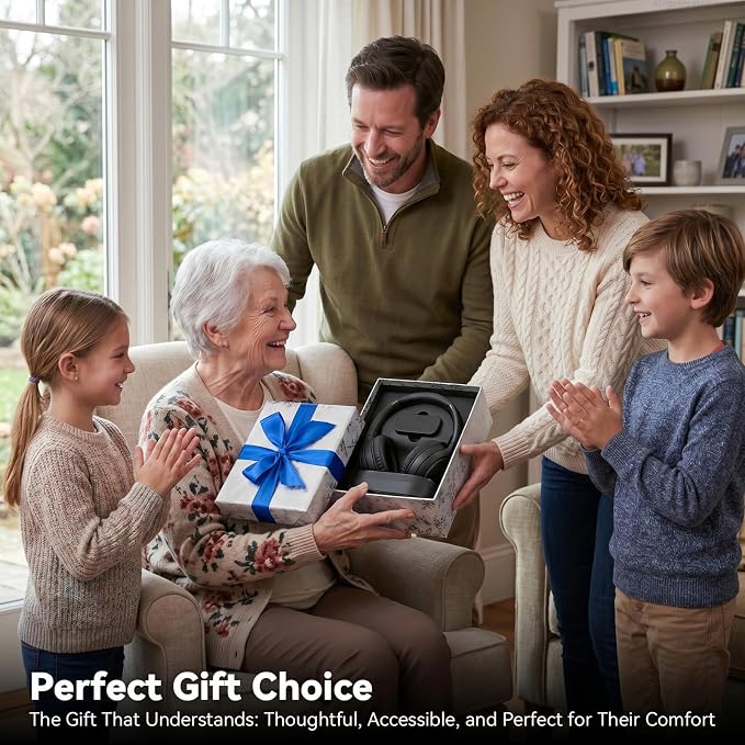 Wireless Headphones for TV Watching, TV Headphones Wireless for Seniors with Versatile Transmitter Charging Dock, Instant Audio Sync, 60-Hour Playtime, Perfect for Parents & Seniors, Black