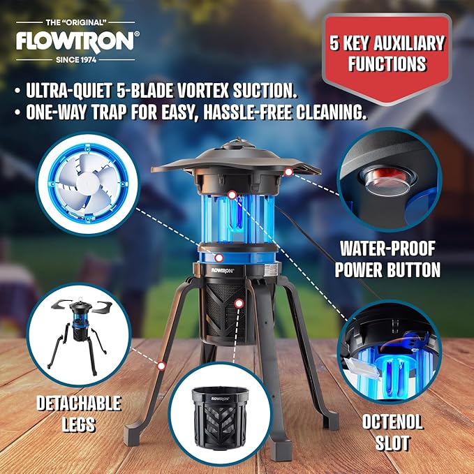 Flowtron Indoor Outdoor Bug Trap Zapper | Electric Insect Killer with UV Light & Fan | 800 Volt Stun Grid & 530 Sq Ft Coverage | Silent Mosquito, Fly, Gnat, Insect Trap for Patio, Yard, Home, Garage