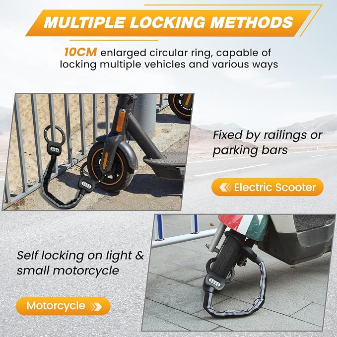 Scooter Locks Anti Theft, Heavy Duty Bike Lock Combination 4 Digit, Security Electric Scooter Chain Lock φ8mm x 3Ft for E Scooter, E Bike, Motorcycle, Door, Gate