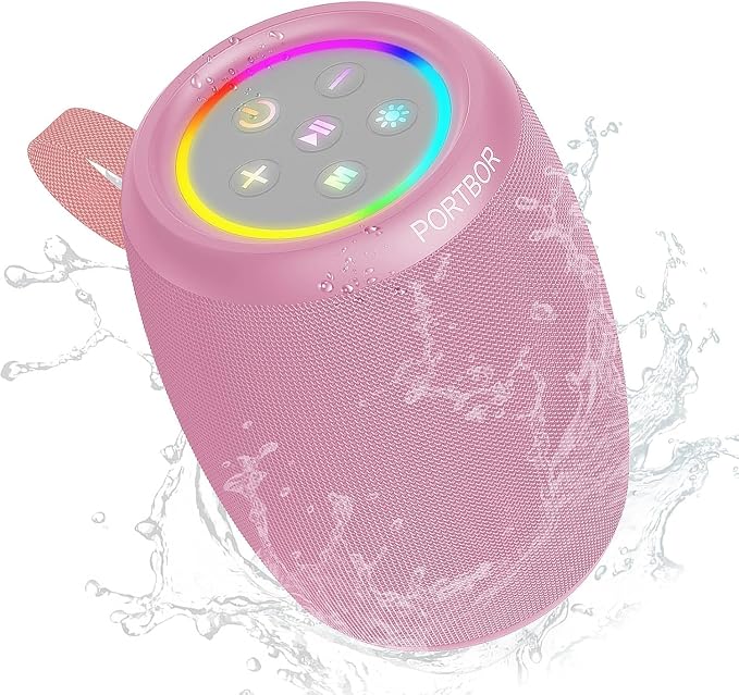 Portable Bluetooth Speaker with Lights, Powerful Stereo Loud Sound Wireless Small Speaker, IPX5 Waterproof, BT5.3, TWS Pairing, for Outdoor/Home/Party/Beach/Shower, Birthday Holiday Electronic Gift