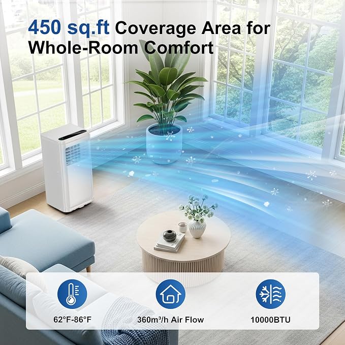 Uthfy 10,000BTU Portable Air Conditioners, 4-in-1 Air Conditioner with Cooling, Fan & Dehumidifier and Sleep, 4 Modes, 24H Timer, Window Kit Included, Portable AC Units for Indoor Room, Bedroom Use