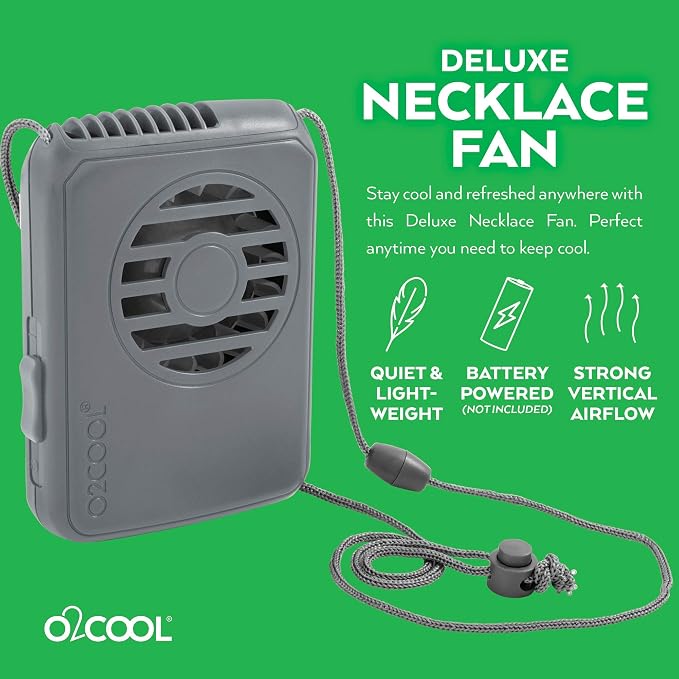O2COOL Deluxe Personal Necklace Fan | Hands- Free, Battery Operated Wearable Mini Cooling Device for Beach, Sporting Events, Camping (2 Pack Random Colors)