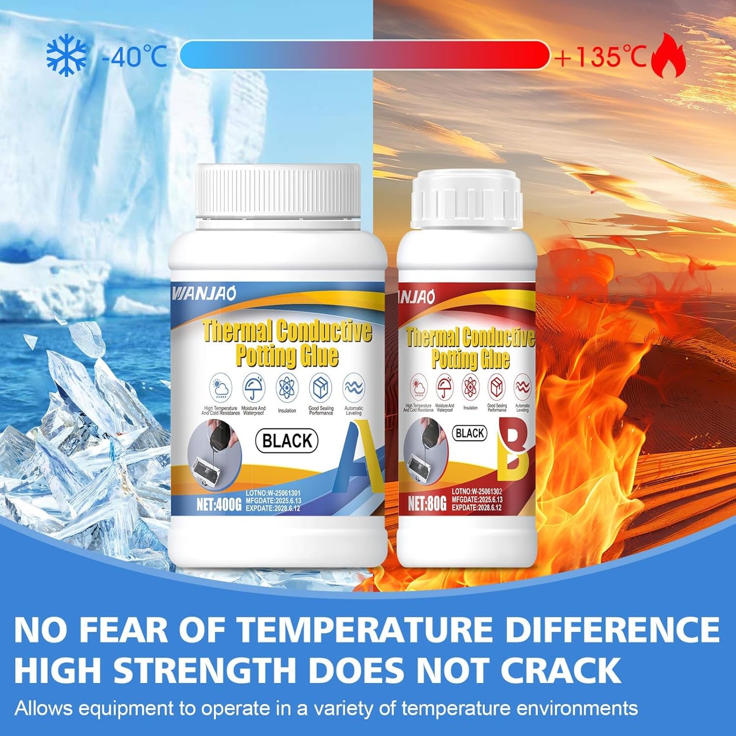 Electronic Potting Compound, Thermally Conductive Epoxy Thermal Adhesive Insulation Waterproof Sealant for Electronic Component Packaging Led Power Supply Circuit Board Protection, 480g A+B