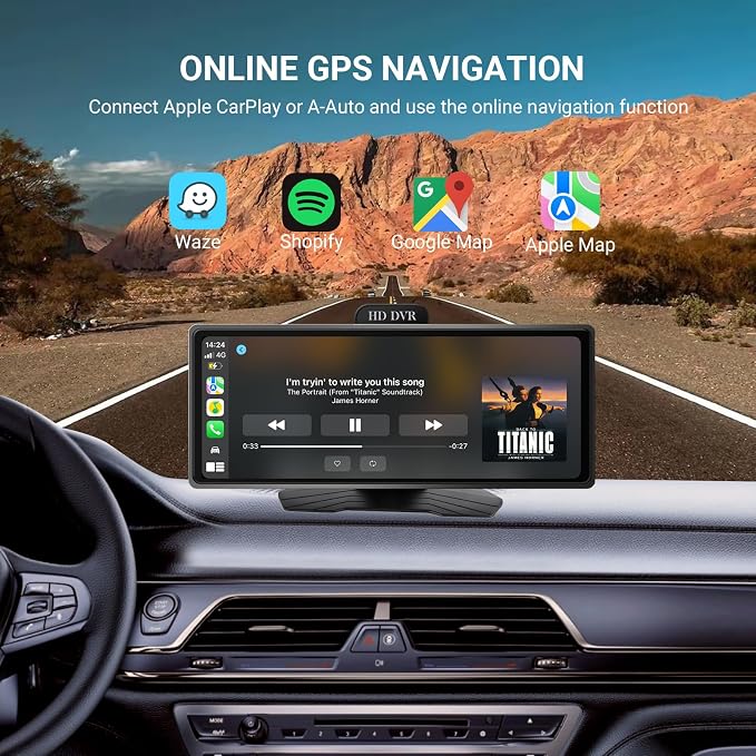 Haudio ‌10.26 Inch Wireless CarPlay & Android Auto Car Display with 1080P Dash Cam & Backup Camera All-in-One Smart Car Stereo Free 64GB SD Card