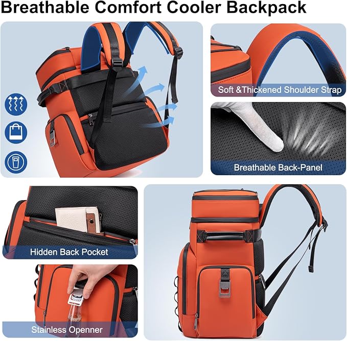 Weitars Insulated Cooler Backpack,Double Deck Waterproof Soft Cooler Bag,Backpack Coolers Leak Proof Lunch Backpack for Men Women for Travel,Camping,Picnic,Beach,Picnic,Outdoor 31L/52 Can