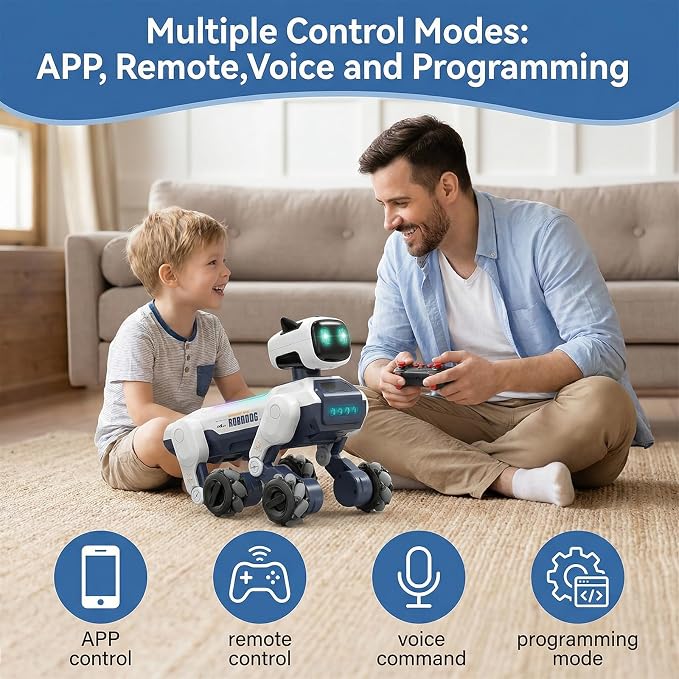 Smart Robot Dog for Kids 6+ – App & Voice Control Programmable STEM Robot Pet with Touch Interaction, Remote Control Puppy Toy for Indoor Play & Birthday Gifts
