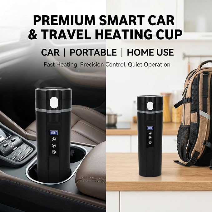 Gavigain Heated Coffee Mug 15oz Smart Temperature Control Keep Milk Warm Car Cup with LCD Display, Support 30 to 100℃ for Driver Office Outdoor Travelling Camping