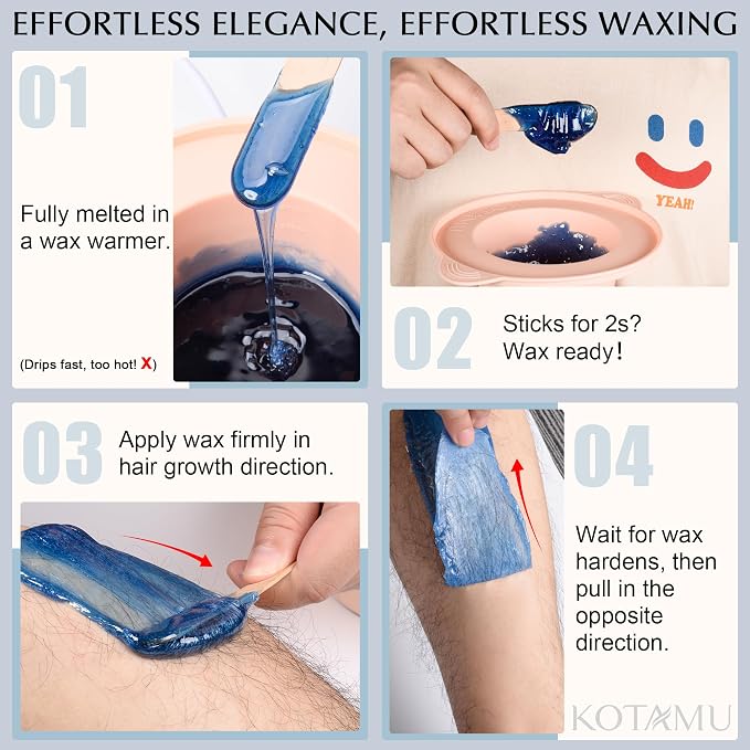 KOTAMU Waxing Kit for Women & Men, Wax Warmer for Hair Removal, Digital Wax Kit with Silicone Pot，Ideal for Face Eyebrow Arm Legs Armpit &Sensitive Skin, Wave Waxing Machine for Home Salon Use
