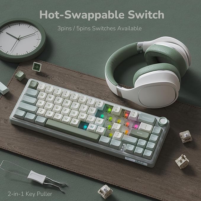 RK ROYAL KLUDGE R65 Wired Mechanical Keyboard, 60% Percent Creamy Gaming Keyboard Gasket Mount RGB Backlit with Programmable Knob, MDA Profile PBT Keycaps, QMK/VIA, Hot Swappable Linear Switch, Cyan