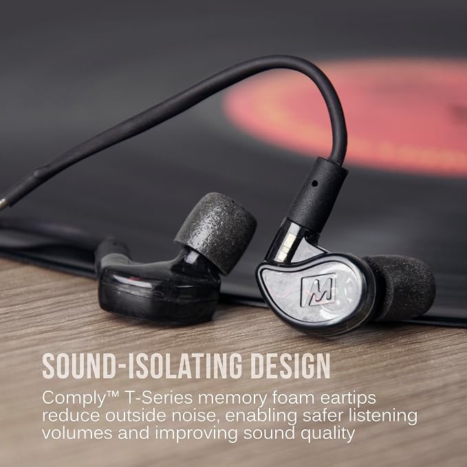 MEE audio M6 PRO In Ear Monitor Headphones for Musicians, 2nd Gen Model With Upgraded Sound, Memory Wire Earhooks & Replaceable Cables, Noise Isolating Professional Earbuds, 2 Cords Included (Black)