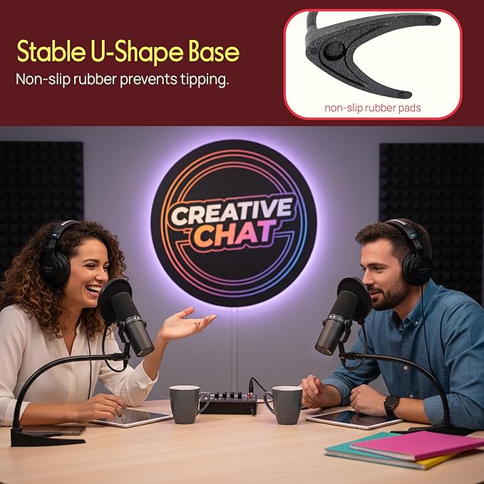 Pyle Desktop Microphone Stand - Universal Tabletop Mic Holder w/ Flexible 8.2'' Inch Gooseneck Mount and Solid U Shape Base - Perfect for Table Desk or Counter - PMKS8