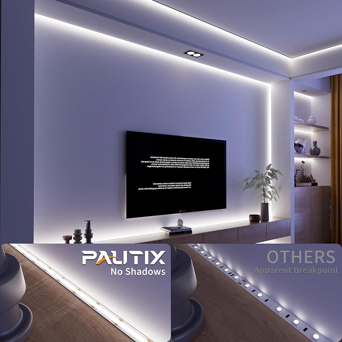 PAUTIX COB LED Strip Light Under Cabinet Lighting,White Led Strip Light 6500K,Dimmable Led Tape Lights Cool White with RF Remote,24V LED Tape,for Mirror,Stair,Kitchen,Desk,Closets