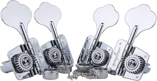 Guyker Bass Tuners (2R + 2L) - 1:20 Ratio Open Gear Tuning Key Pegs Machine Head Replacement for Electric Jazz Guitar Bass or Precision Instruments - GK530 Chrome