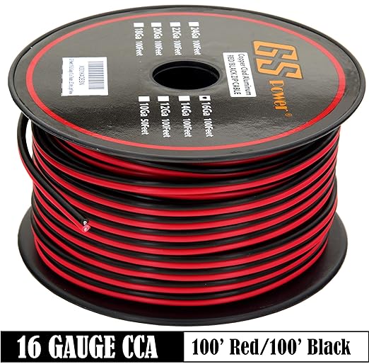 GS Power CCA 16 Gauge Wire Automotive 100ft Red/100ft Black Bonded, 16 AWG 12v Low Voltage, Speaker Electrical Wire Low Voltage Primary for Car Stereo Audio Trailer Harness Hookup Wiring LED DIY
