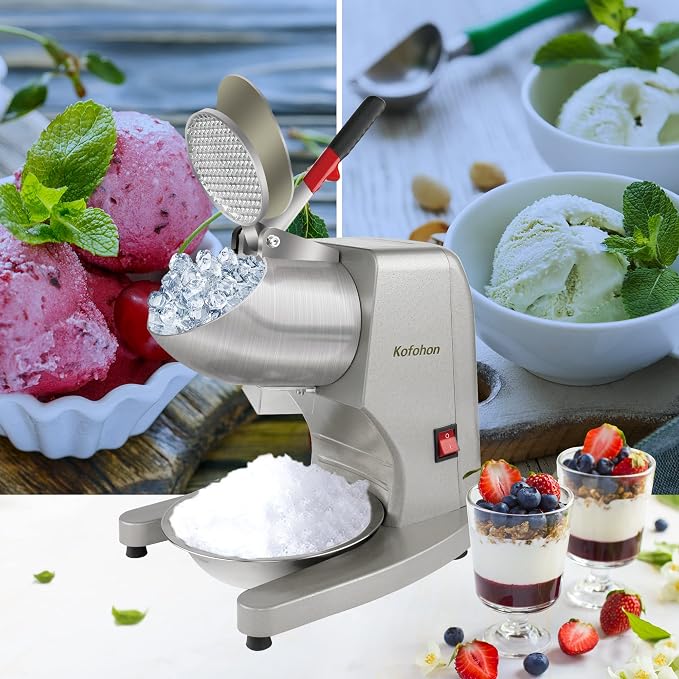 Electric Ice Shaver,Shaved Ice Machine Strong Powerful For Home&Commercial Use,Steel Ice Crusher With Dual Blades&Lips,Higher Ice Outlet for Plate,Bowl&Cup,300W/2200rpm/220lbs/hrs. | dual covers, dual cutters, fully stainless steel, high ice port, suit...