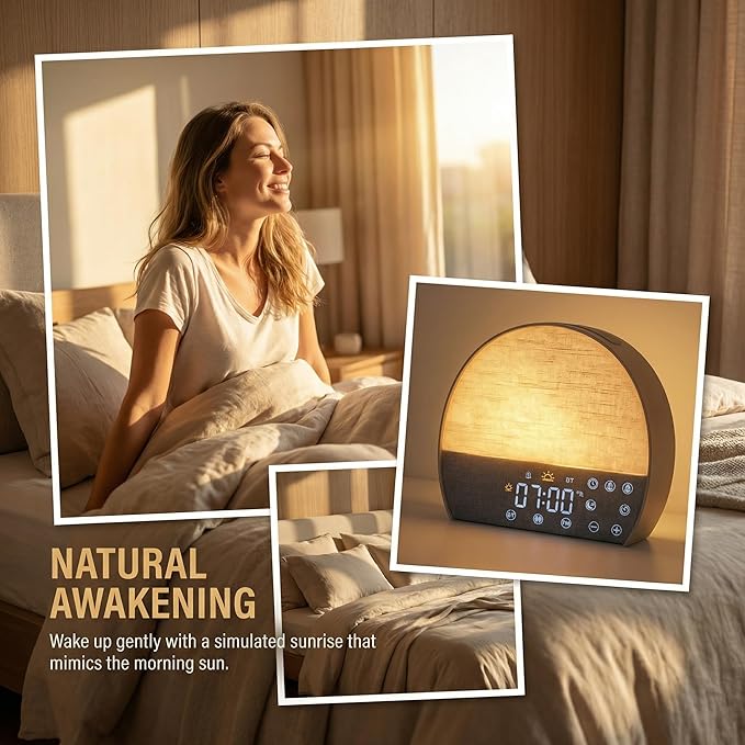 Sunrise Alarm Clock, 30 Soothing Sounds, FM Radio & Bluetooth | Zero Blue-Light Display, Flame-Retardant Build, No App Needed, Gift-Ready Box, Dual Alarms, Touch Panel