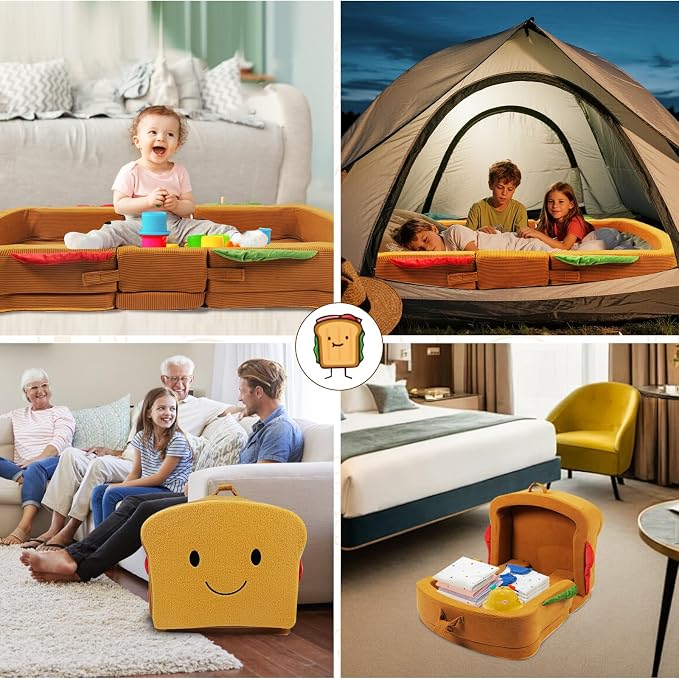 Toddler Travel Bed Sandwich Style - Portable Toddlers Floor Beds, Foldable Soft Foam Travel Crib for Baby and Kid, Washable Cover Toddler Cot with Safety Rail for Travel, Home/Travel Sleep