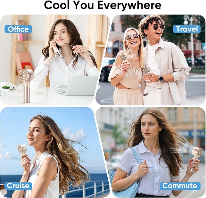 AMACOOL Portable Handheld Turbo Fan, 4 Speeds Wind with Cool Metal Body, 17Hrs Runtime Rechargeable Battery Personal Fan, Mini Pocket Fans for Girl Woman Man Travel Makeup Camping Outdoor-Beige