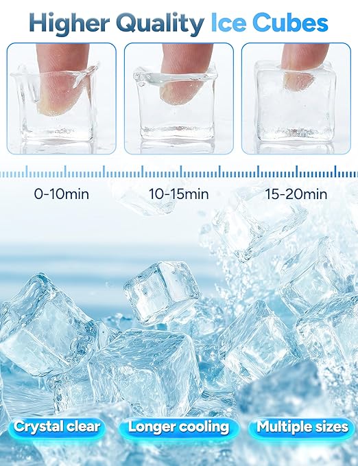 45Lbs/Day Ice Makers Countertop (Clear Ice Cube Maker) | 24Pcs in 13 Mins,6 Ice Thickness,Self-Priming Water Supply,Self-Cleaning,Harder Clearer Slower Melting Ice Cubes