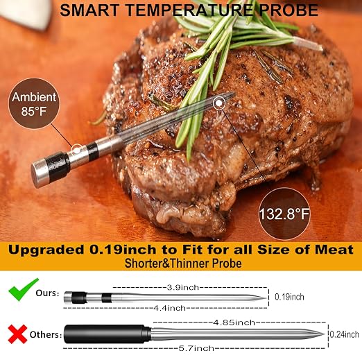 800FT Smart Wireless Meat Thermometer App Host Control, Bluetooth Digital Meat Thermometer for Barbecue, Outdoor Grilling, Oven & Smoker (Two*Probe-01)