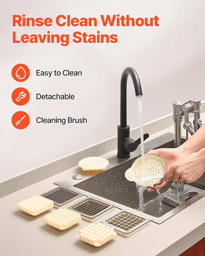 VEVOR French Fry Cutter, Ergonomic Potato Slicer with 3 Blades (1/2", 3/8", 1/4") & Juicer Plate, Easy-Replace Vegetable Chopper Dicer for Carrot, Onion, Lemon, Ideal for Home & Commercial Kitchens