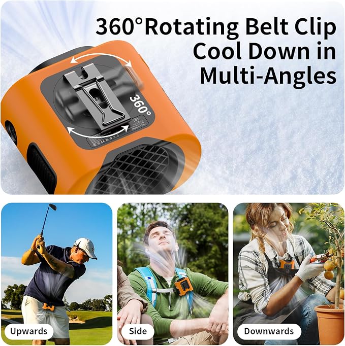 Socool 14500mAh Portable Waist Fan with 360 Rotation, Rechargeable Mini Personal Clip On Belt Shirt Fan 67Hrs Cooling Wearable Hanging Neck Fans with 5 Speeds & LED Light For Outdoor Working Jobsite
