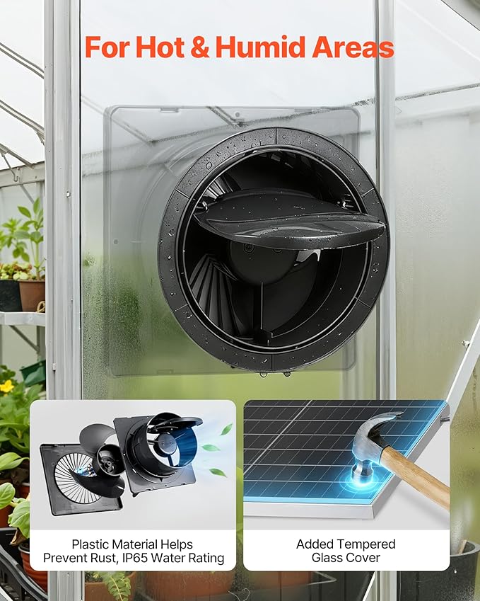 VEVOR Solar Powered Fan, 20W Solar Panel with Battery Storage, 220 CFM Airflow, Adjustable Panel Angle, 2030 RPM High-Speed, Fast Air Exchange for Greenhouse, Grow Tents, Chicken Coops, Shelters