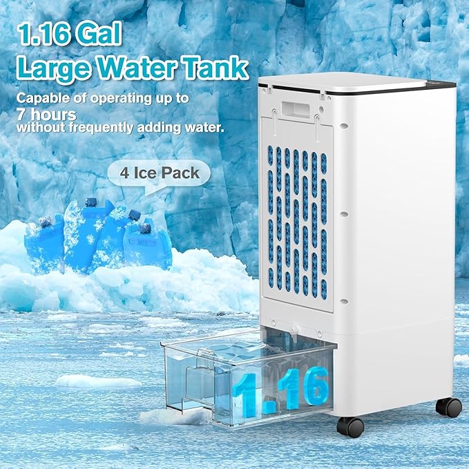 Windowless Portable Air Conditoners, 3-IN-1 Portable AC with Remote, 3 Modes 3 Speeds, 1.16Gal Tank & 12H Timer, 45° Oscillation, Fast Cooling Quiet Ventless Swamp Cooler for Room Home Office, Pearl