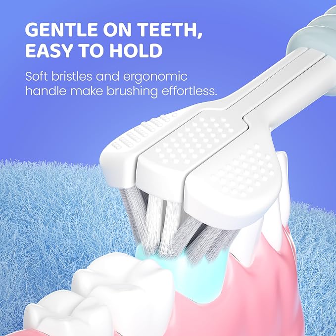 Well Before Kids U Shaped Electric Toothbrush with 5 Brush Heads, Ultrasonic, 5 Modes, IPX7 Waterproof Design (Shark, Blue Ages 2-7)