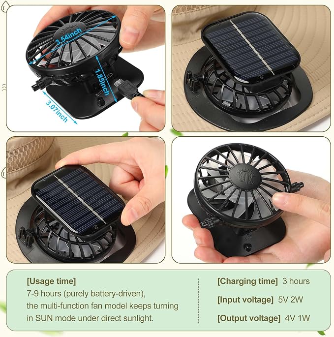 Maiteenly 2 Pcs Solar Fan Hat for Men with Neck Flap Bucket Fan Buit in Hats for Hiking Fishing Outdoor USB and Solar Powered