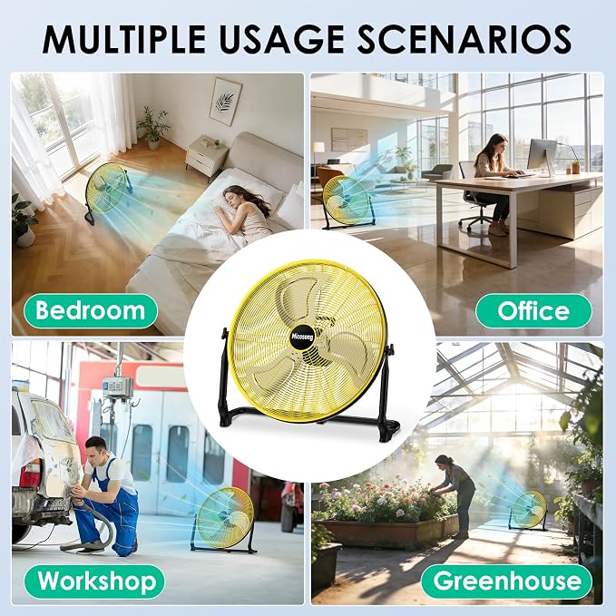 20" Large Battery Fan, Portable Battery Operated Floor Fan, Rechargeable Battery Powered Fan Outdoor, 360° Tilt, USB Output, Wireless, Hi-Airflow, for Home Garage Greenhouse Outside Gym