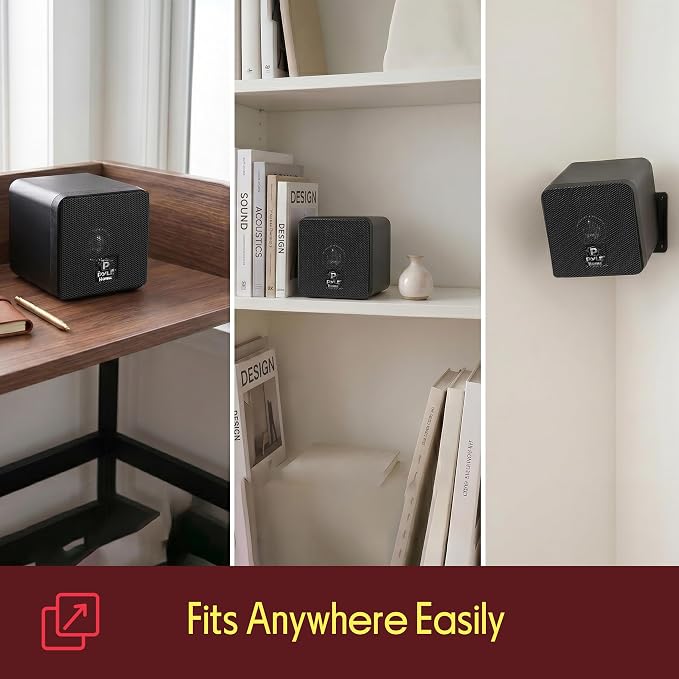 3" Mini Cube Bookshelf Speakers - 100W Small Bookshelf Speakers w/ 3" Paper Cone Driver, 8 Ohm - Passive Audio Book Shelf Speaker Pair For Home Theater Stereo Surround Sound - Pyle Home PCB3BK (Black)