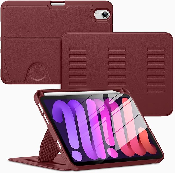 VIKESI Case for iPad mini 7 (A17 Pro) and iPad mini 6,Multiple Angles Magnetic Stand Cover,Shockproof Soft Back,Pencil Holder,and Auto Sleep/Wake,Wine